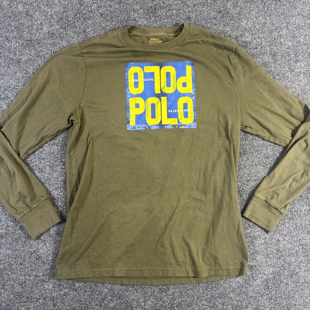 Polo Ralph Lauren Teens Printed Logo Jersey Long Sleeve Tee Green XL 18-20
